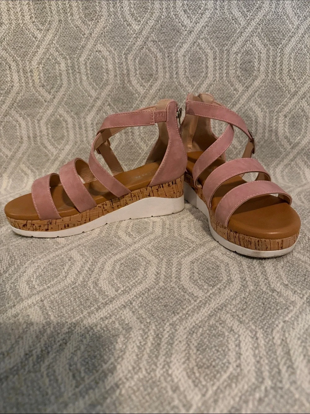 Link Pink Strappy Cork-Style Wedge Sandals